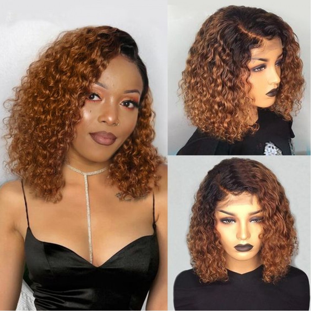 Dark roots ombre 1b 30 5x5 lace closure bob water wave curly human hair wig 180% density 12inch Dark roots ombre 1b 30 5x5 lace closure bob water wave curly human hair wig 180% density 12inch