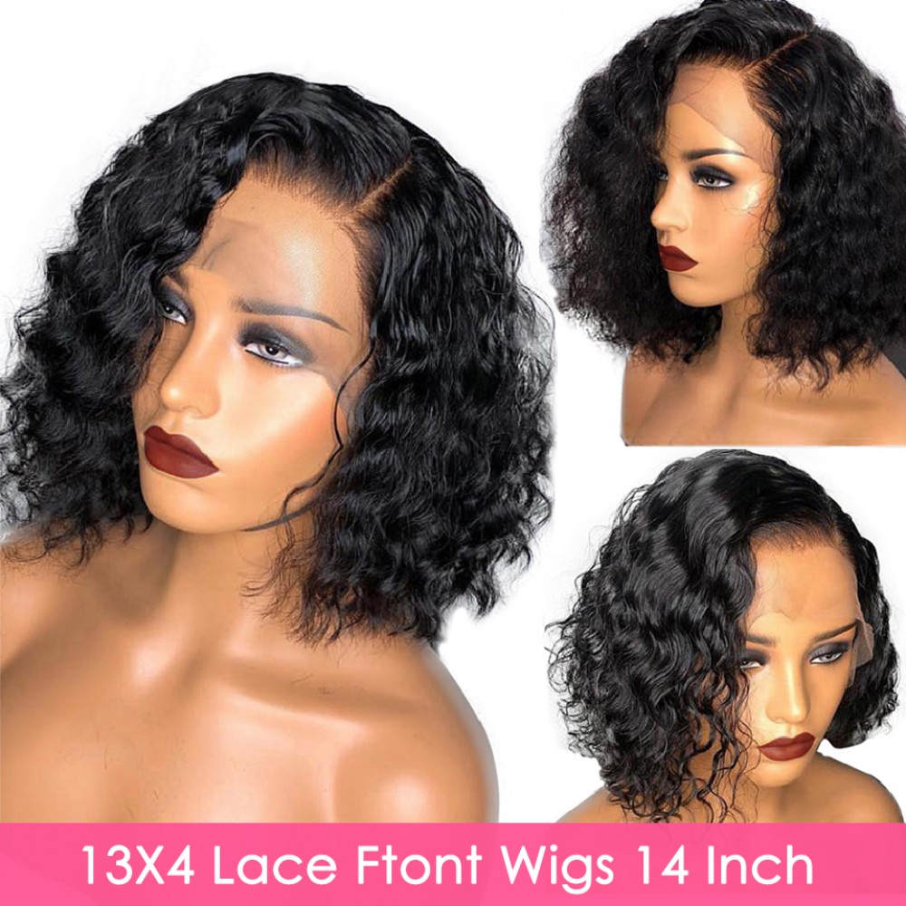 12inch 13x4 transparent lace front wig 180% density water wave bob style preplucked hairline 12inch 13x4 transparent lace front wig 180% density water wave bob style preplucked hairline