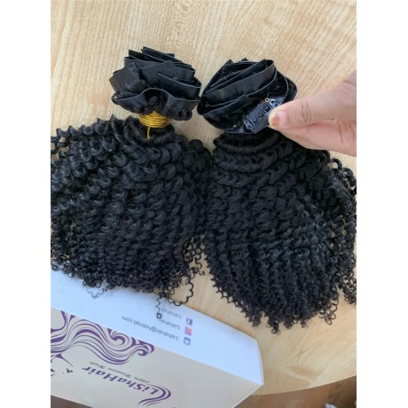 Seamless PU Clip In Hair Extensions Afro Kinky Curly Clip Ins 100% Human Hair Extensions For Black Women