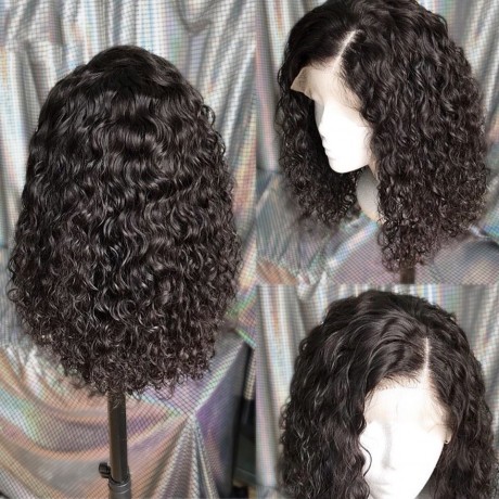 Side part natural water wave 14inch bob human hair lace front wig with baby hair LS7181
