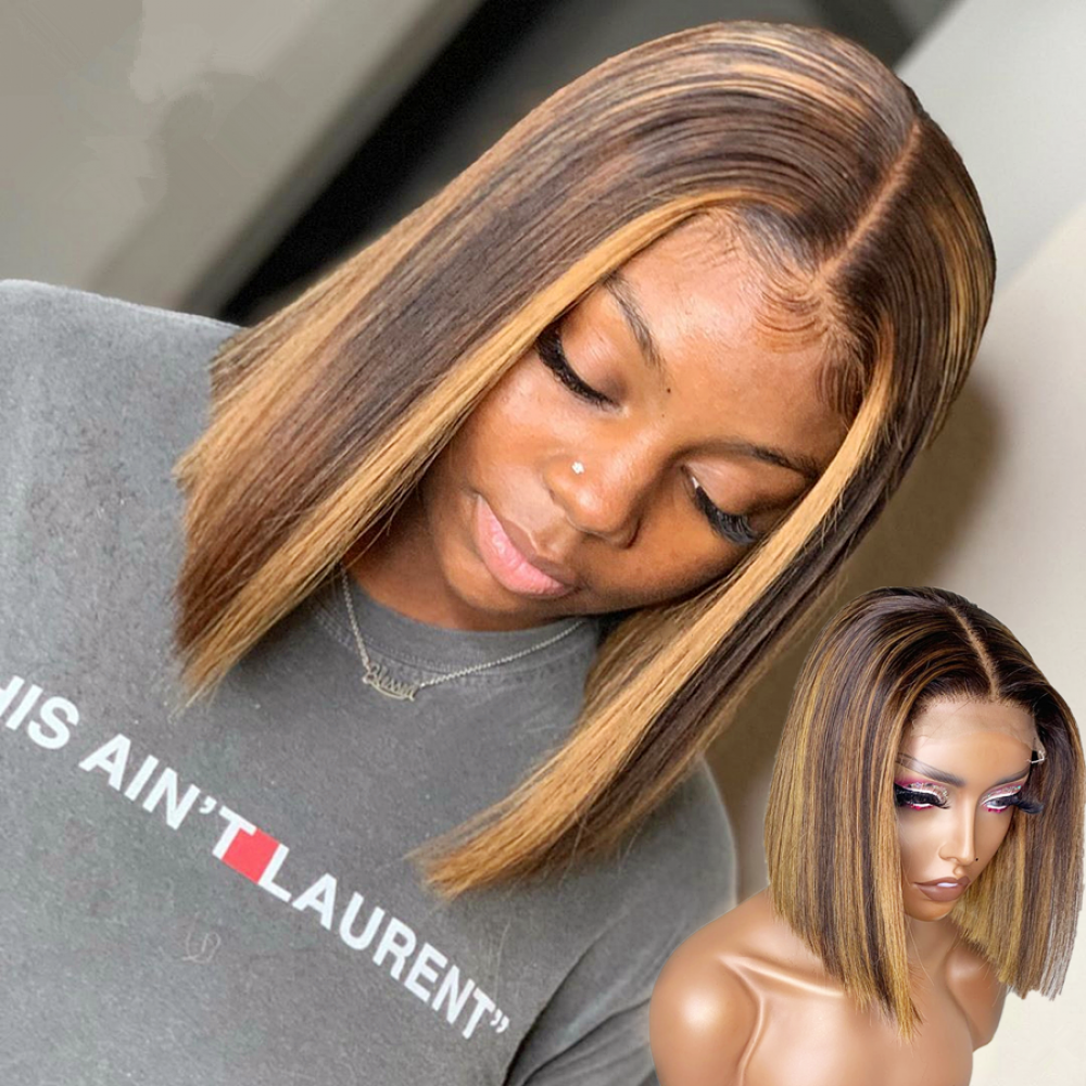 12inch silky straight 4 27 Highlights 5x5 bob human hair lace closure wig 12inch silky straight 4 27 Highlights 5x5 bob human hair lace closure wig