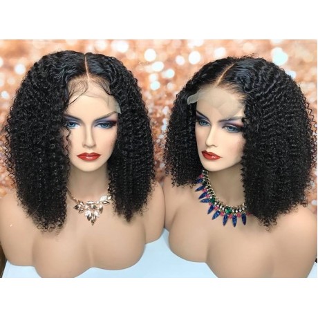 4x4 transparent Lace closure wig 180% density pre plucked hairline with baby hair bleached knots kinky curly style