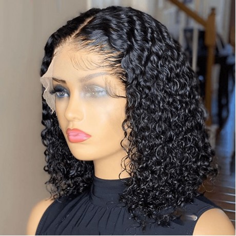 180% density water wave curly bob Lace Front Human Hair Wigs Pre Plucked 13x4 lace front wig 