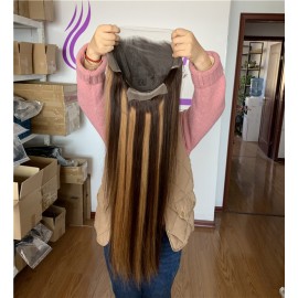 13x6 transparent lace frontal wig P4/27 highlighted color 200% density 28inch long