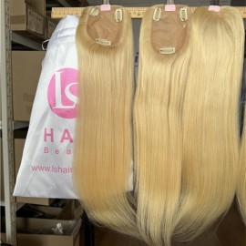 In Stock Indian Virgin Human Hair Full Handtied Silk Base Topper 613 blonde color 3x5''16inch