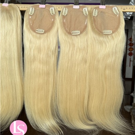Stock Indian Virgin Remy Human Hair Full Handtied Silk Base topper 613 blonde 4x5'' 16inch long 