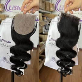 4x4'' silk base closure Indian virgin remy human hair #1 jet black color