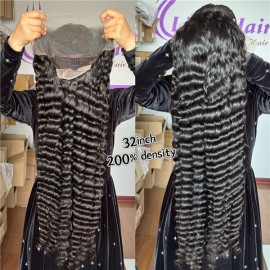 32inch long deep wave 13x4 hd lace frontal wig 200% density