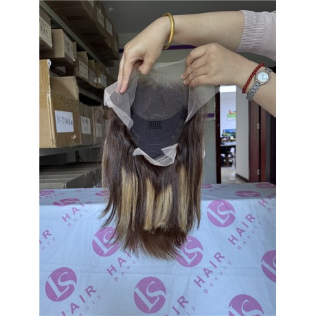 highlights Colored Lace Front Human Hair Wigs 13x4 Short BOB Wig 180% density p4/27 vs p6/613