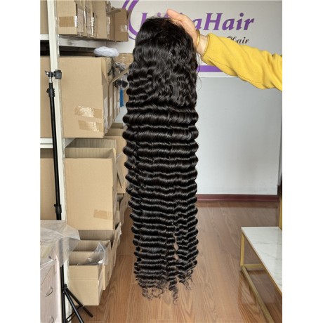 Deep wave 13x6 hd lace frontal wig virgin human hair pre plucked hairline