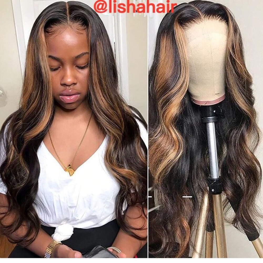 Highlights body wave Lace Front Human Hair Wigs PrePlucked 1b 27 Honey Blonde Highlights LS663 Highlights body wave Lace Front Human Hair Wigs PrePlucked 1b 27 Honey Blonde Highlights LS663