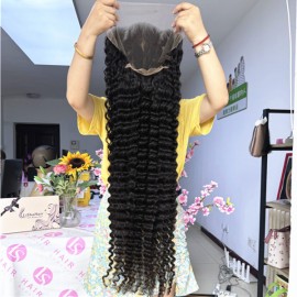 34inch 200% density 13x6 HD Lace Frontal Deep Wave wig Indian virgin human hair