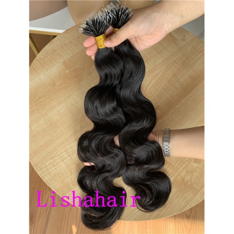 Plastic nano F tip human hair extensions indian virgin human hair natural color straight vs body wave