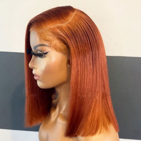 Ginger color Indian virgin human hair silky straight bob 13x4 transparent lace front wig LS8201
