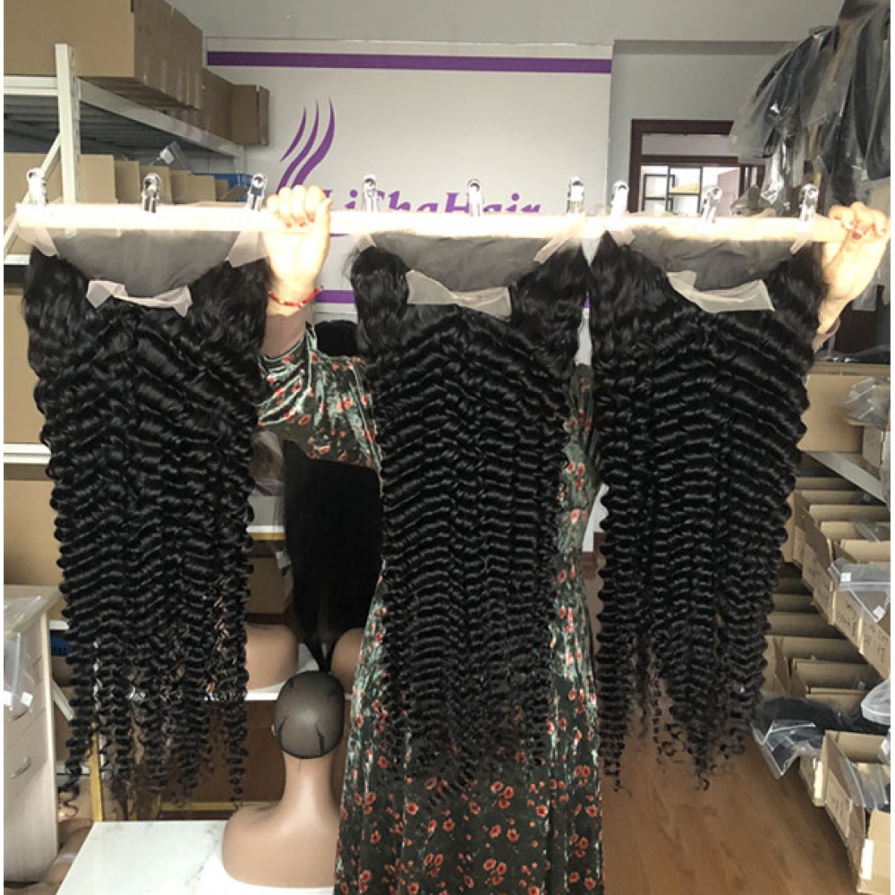 30inch 13x4 transparent lace front wigs 200% density deep wave style With Bleached Knots LS9531 30inch 13x4 transparent lace front wigs 200% density deep wave style With Bleached Knots LS9531