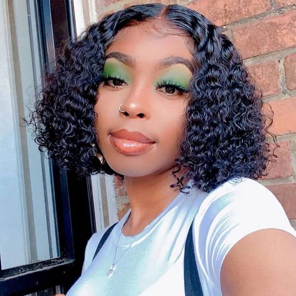 10'' short jerry curly 4x4 transparent lace closure wig bob style 10'' short jerry curly 4x4 transparent lace closure wig bob style