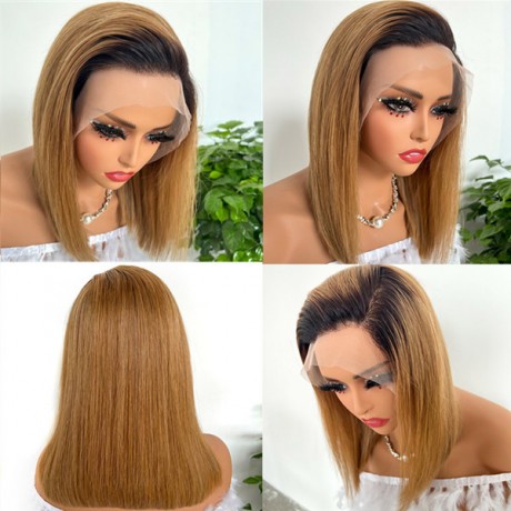 Ombre two tone 1b 30 vs 4 613  transparent lace front bob  straight texture 