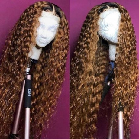 Lishahair Virgin Brazilian Human hair dark roots 1b 30 deep curly human hair Lace front wig 180% density