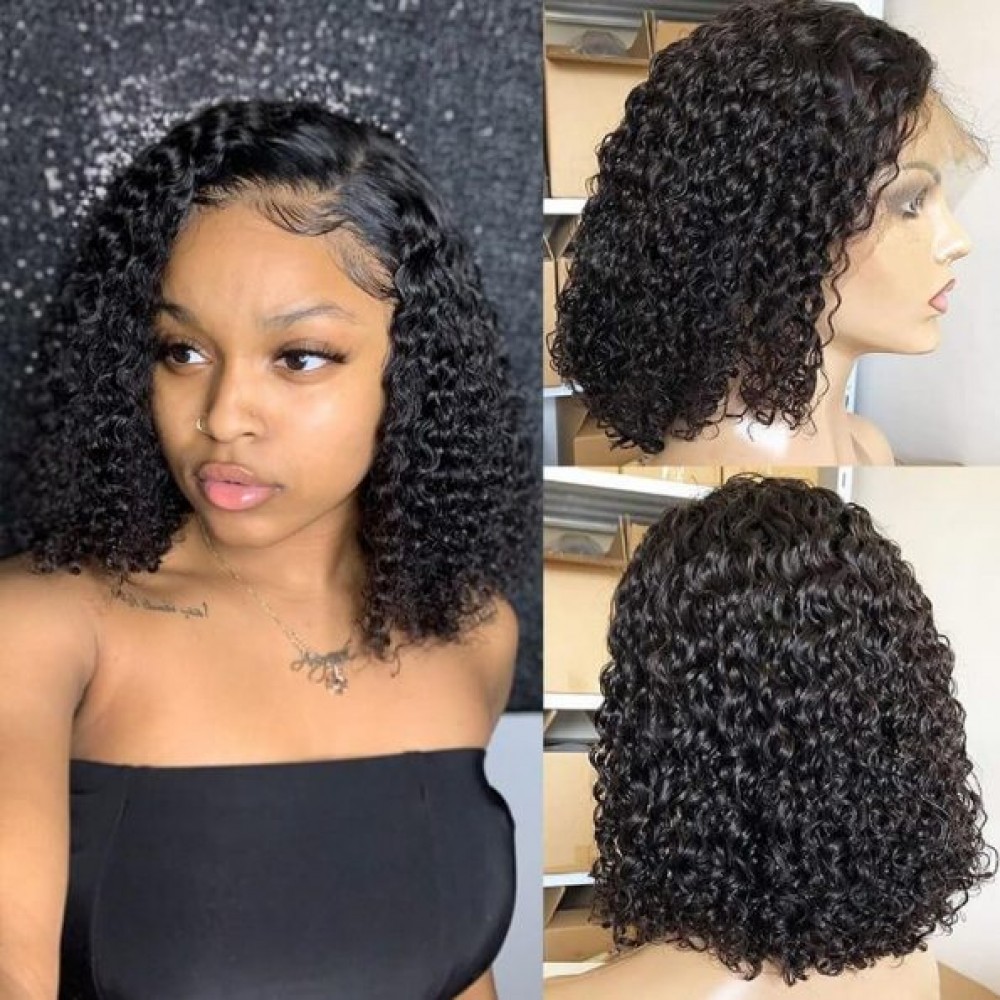 180% Density Jerry Curly Short 13X4 lace frontl Bob Wigs virgin human hair 180% Density Jerry Curly Short 13X4 lace frontl Bob Wigs virgin human hair
