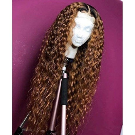 Lishahair Virgin Brazilian Human hair dark roots 1b 30 deep curly human hair Lace front wig 180% density