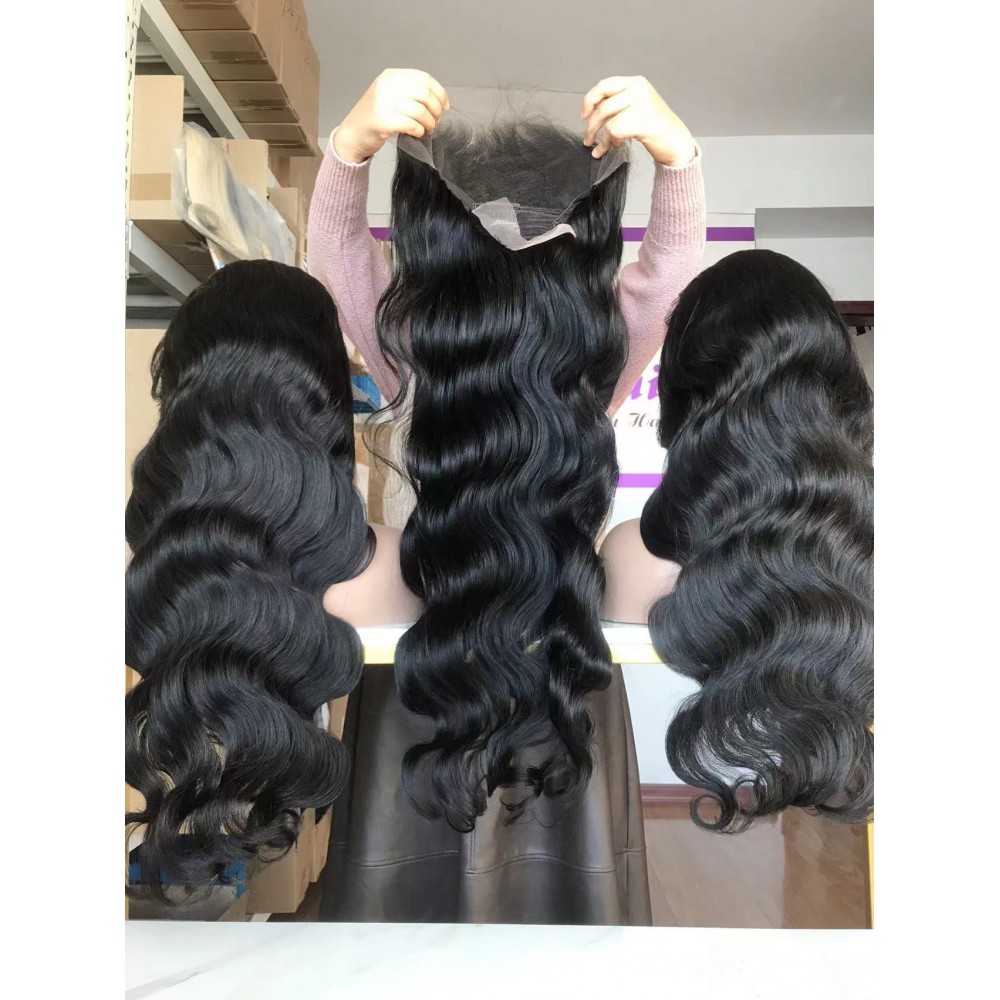 Body wave 13x4 hd lace front wigs pre plucked hairline virgin human hair 180% density