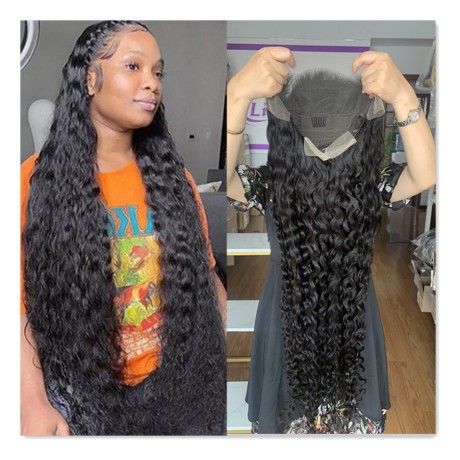 38inch 40inch water wave human hair 13x4 transparent lace frontal wig 200% density 