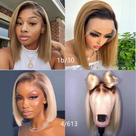 Ombre two tone 1b 30 vs 4 613  transparent lace front bob  straight texture 