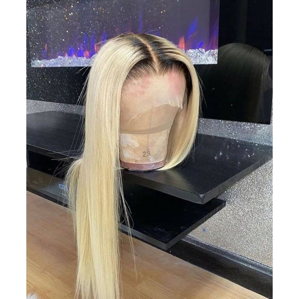 180% Density 1b 613 dark roots Blonde Lace Front Wig Virgin Brazilian Human Hair Wigs With Baby Hair LS7301