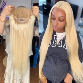 13x4 hd lace frontal wig 613 blonde Indian virgin human hair pre plucked hairline 20''-30'' long