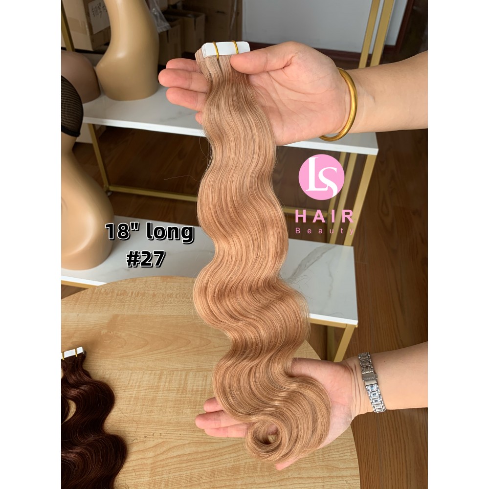 Indian virgin human hair Tape in extensions color 27 vs color 33