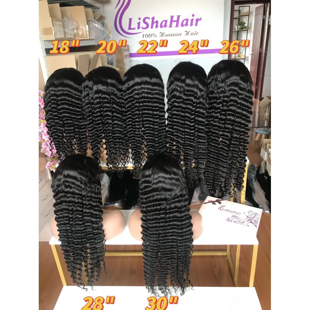 180% density lace front wigs Deep wave virgin Indian human hair 10''-30'' 180% density lace front wigs Deep wave virgin Indian human hair 10''-30''