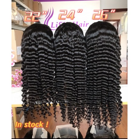 180% density lace front wigs Deep wave virgin Indian human hair 10''-30''