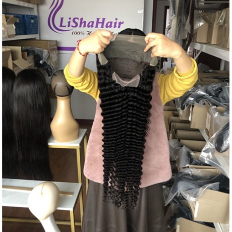 180% density lace front wigs Deep wave virgin brazilian human hair style LS12172