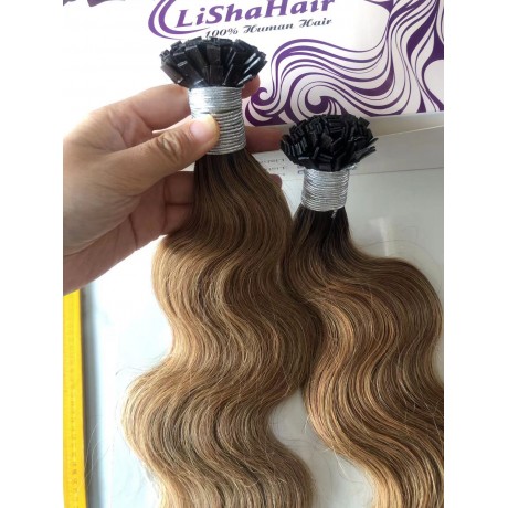 Flat tip hair extensions dark roots ombre 2/27 body wave texture 100g in 100strands