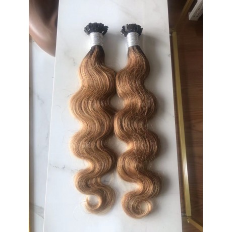 Flat tip hair extensions dark roots ombre 2/27 body wave texture 100g in 100strands
