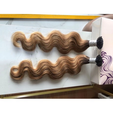 Flat tip hair extensions dark roots ombre 2/27 body wave texture 100g in 100strands