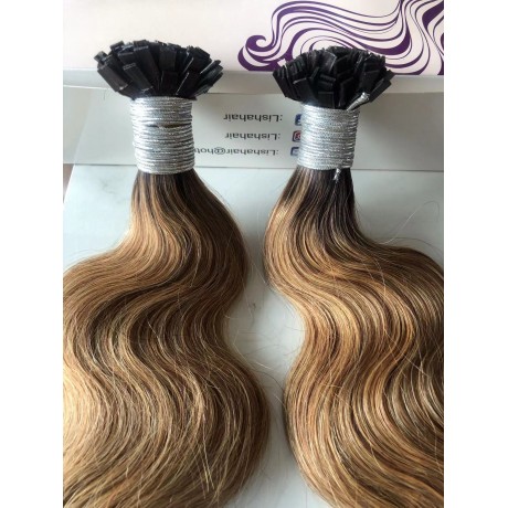 Flat tip hair extensions dark roots ombre 2/27 body wave texture 100g in 100strands