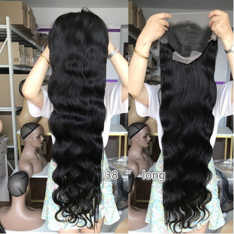 32inch-40inch long body wave 180% density 13x4 transparent lace frontal wig pre plucked hairline 