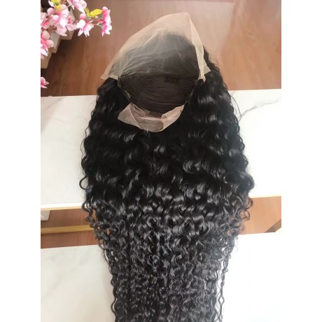40inch water wave human hair 13x4 transparent lace frontal wig 200% density 