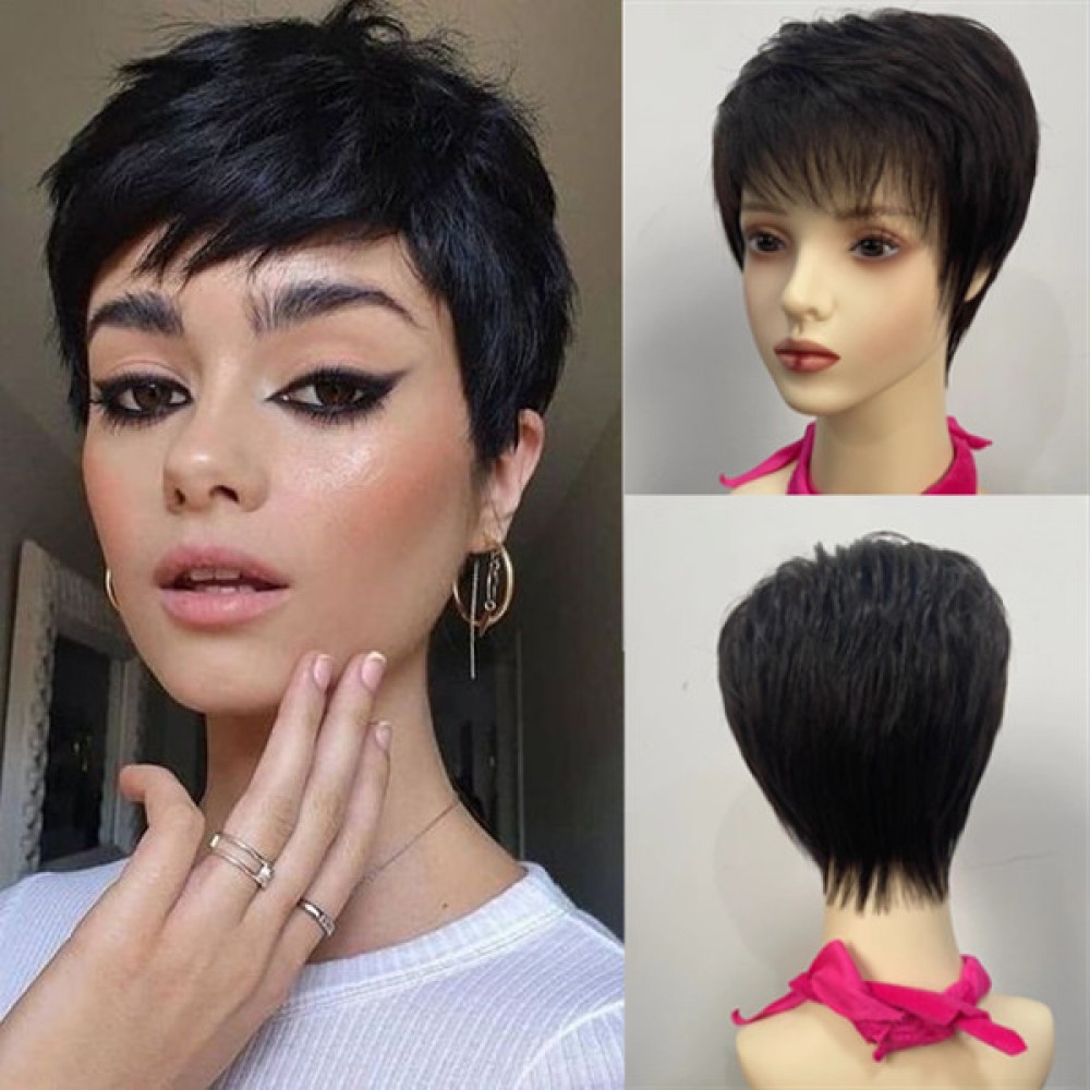 Silk top glueless wig  pixie cut hairstyle quality raw virgin human hair 