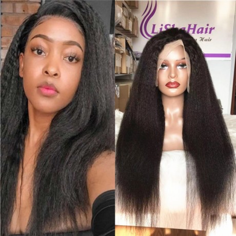 Virgin Indian human hair Kinky Straight 13x4 transparent Lace Front Human Hair Wigs pre plucked hairline 180% density