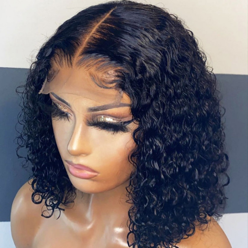 4x4 transparent lace closure Bob Wigs water wave curly style For Women virgin brazilian Lace Front Human Hair Wigs 180% density 14inch 4x4 transparent lace closure Bob Wigs water wave curly style For Women virgin brazilian Lace Front Human Hair Wigs 180% density 14inch