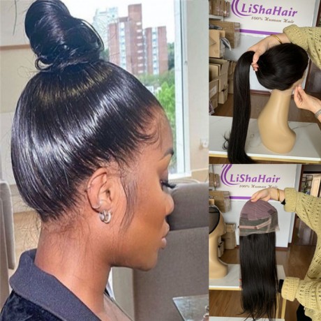 Pre Plucked 360 Lace Frontal With Baby Hair 180% density Ponytail Human Hair transparent lace wig