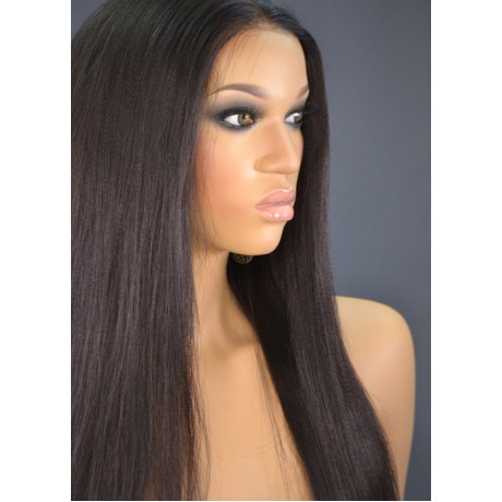 LIGHT YAKI straight virgin brazilian human hair Lace Front WIG FOR BLACK WOMEN 180% density