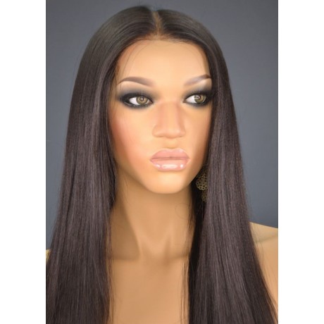 LIGHT YAKI straight virgin brazilian human hair Lace Front WIG FOR BLACK WOMEN 180% density