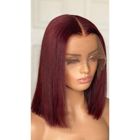 99j burgundy Human Hair Wig burgundy silky straight Bob Lace Front Human Hair Wigs 180% density