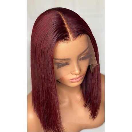 99j burgundy Human Hair Wig burgundy silky straight Bob Lace Front Human Hair Wigs 180% density