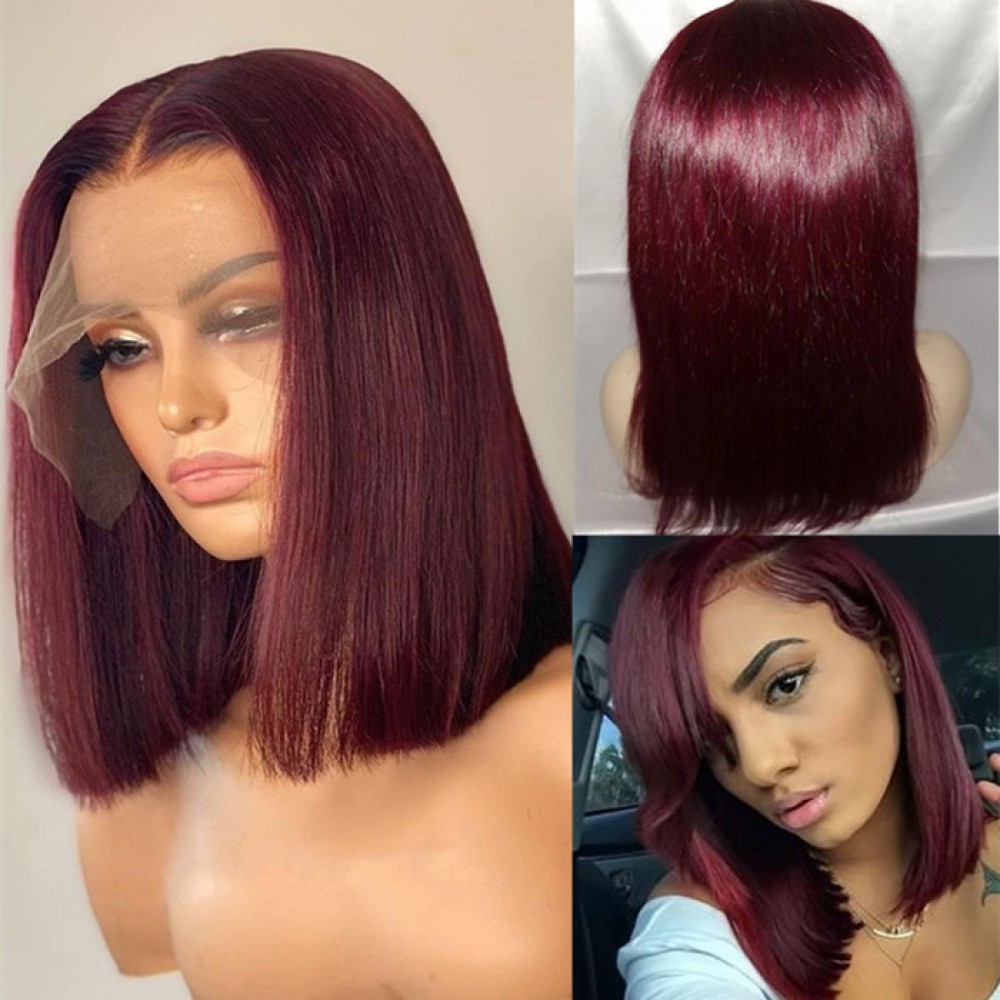 99j burgundy Human Hair Wig burgundy silky straight Bob Lace Front Human Hair Wigs 180% density 99j burgundy Human Hair Wig burgundy silky straight Bob Lace Front Human Hair Wigs 180% density