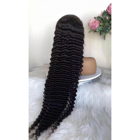 Lishahair Long 40inch 180% density transparent  lace front wig deep wave indian virgin human hair wigs LSN419