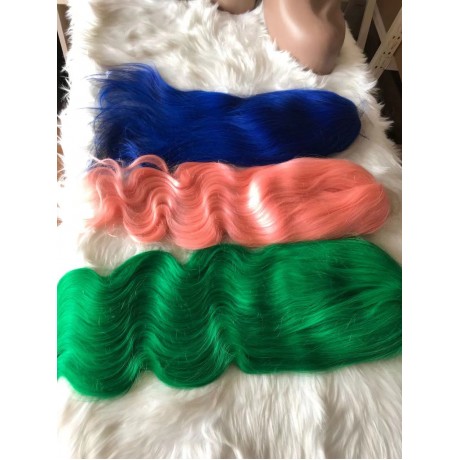 Blue/Pink/ Green colored virgin human hair 13x4 transparent lace front wigs silky straight / body wave 150% density